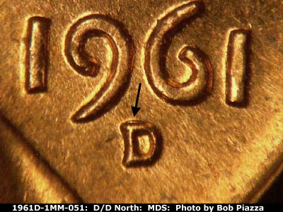 1961 Lincoln cent obverse, CopperCoins die 1961D•1MM•051.