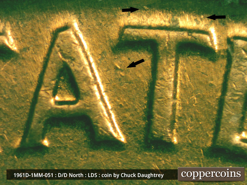 Die-stage C marker on 1961D•1MM•051 (1961 Repunched Mint Mark).