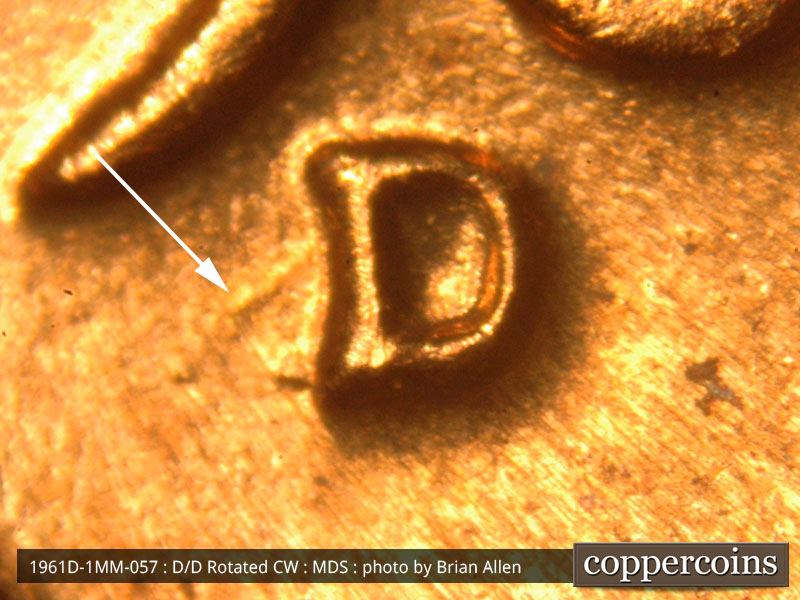 1961 Lincoln cent obverse, CopperCoins die 1961D•1MM•057.