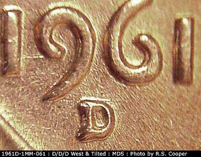 1961 Lincoln cent obverse, CopperCoins die 1961D•1MM•061.