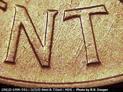 Die-stage B marker on 1961D•1MM•061 (1961 Repunched Mint Mark).
