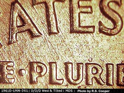 Die-stage B marker on 1961D•1MM•061 (1961 Repunched Mint Mark).