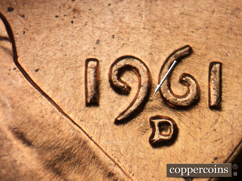 Die-stage B marker on 1961D•1MM•064 (1961 Repunched Mint Mark).