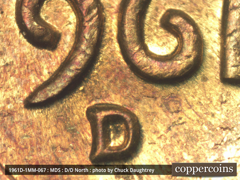 1961 Lincoln cent obverse, CopperCoins die 1961D•1MM•067.