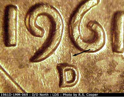 Die-stage C marker on 1961D•1MM•069 (1961 Repunched Mint Mark).
