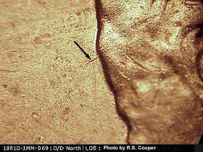 Die-stage C marker on 1961D•1MM•069 (1961 Repunched Mint Mark).
