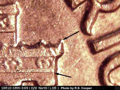 Die-stage C marker on 1961D•1MM•069 (1961 Repunched Mint Mark).