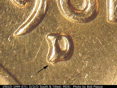 1961 Lincoln cent obverse, CopperCoins die 1961D•1MM•071.