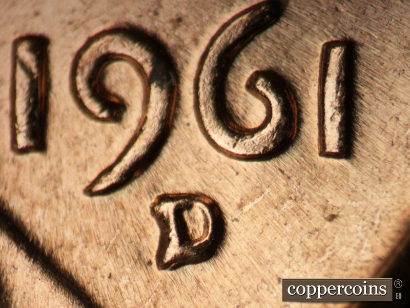 1961 Lincoln cent obverse, CopperCoins die 1961D•1MM•075.