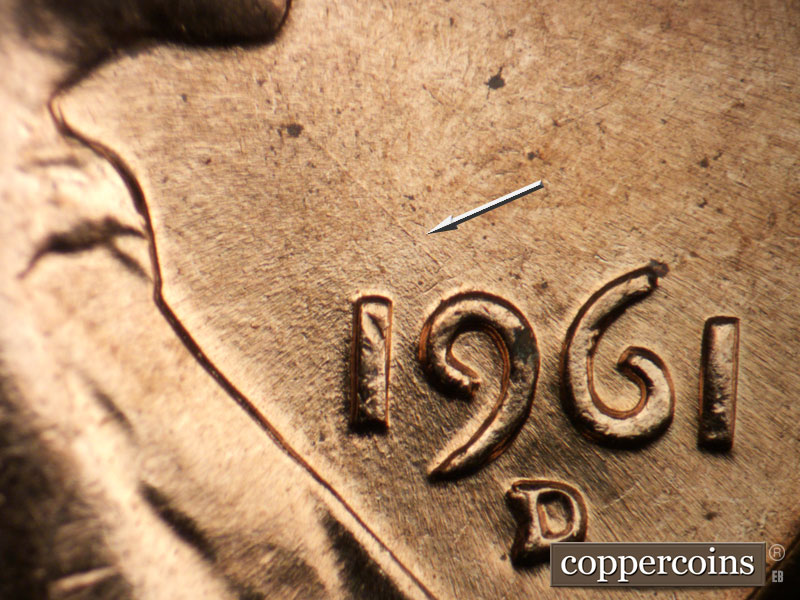 Die-stage B marker on 1961D•1MM•075 (1961 Repunched Mint Mark).