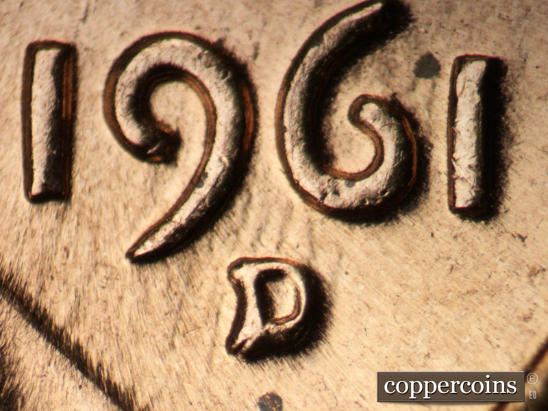 Die-stage C marker on 1961D•1MM•077 (1961 Repunched Mint Mark).