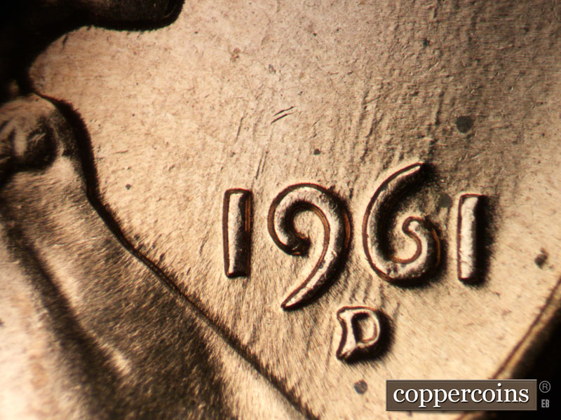 Die-stage C marker on 1961D•1MM•077 (1961 Repunched Mint Mark).