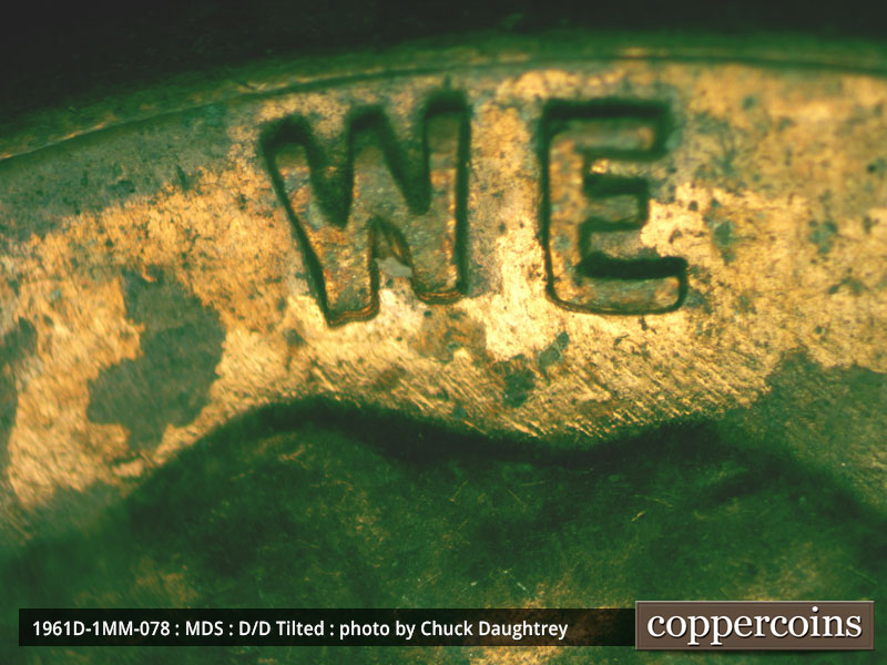 Die-stage B marker on 1961D•1MM•078 (1961 Repunched Mint Mark).