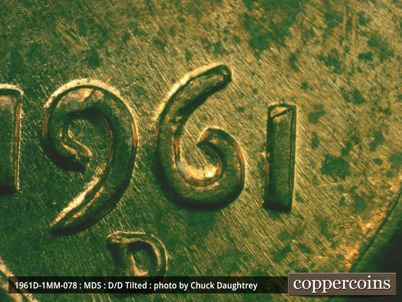 Die-stage B marker on 1961D•1MM•078 (1961 Repunched Mint Mark).
