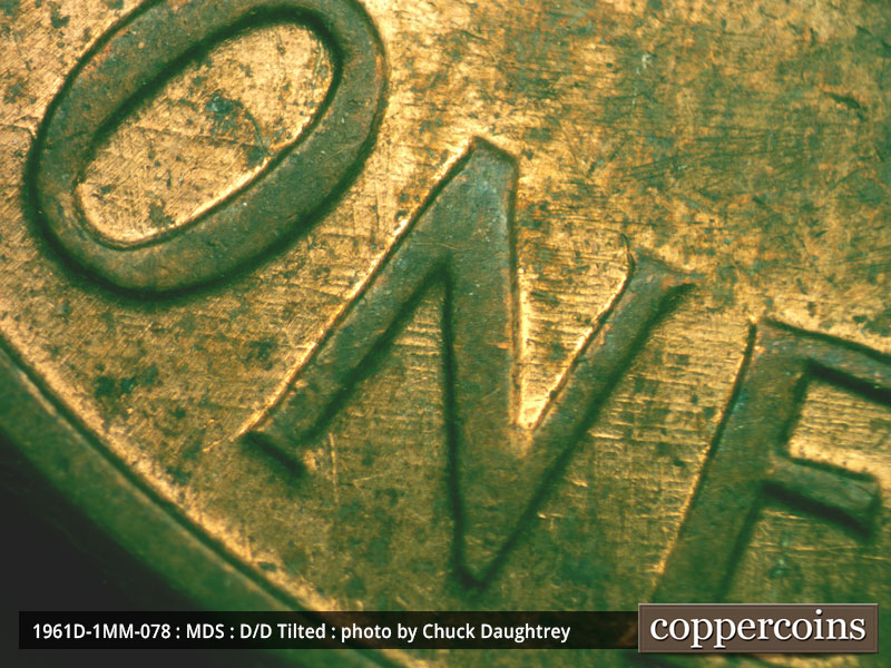 Die-stage B marker on 1961D•1MM•078 (1961 Repunched Mint Mark).