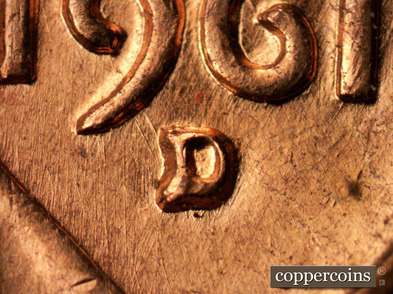 Die-stage A marker on 1961D•1MM•079 (1961 Repunched Mint Mark).