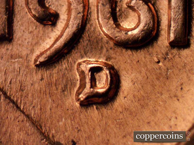 1961 Lincoln cent obverse, CopperCoins die 1961D•1MM•079.