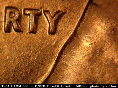 Die-stage B marker on 1961D•1MM•080 (1961 Repunched Mint Mark).