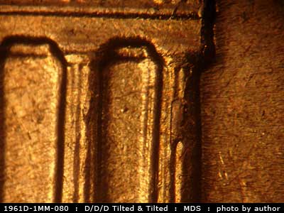 Die-stage B marker on 1961D•1MM•080 (1961 Repunched Mint Mark).