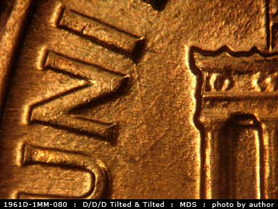 Die-stage B marker on 1961D•1MM•080 (1961 Repunched Mint Mark).
