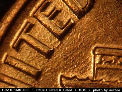 Die-stage B marker on 1961D•1MM•080 (1961 Repunched Mint Mark).