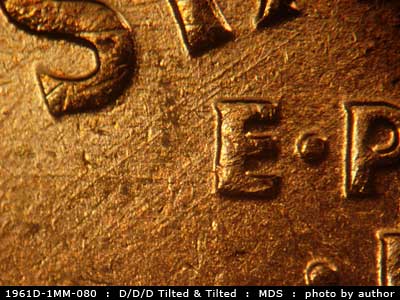 Die-stage B marker on 1961D•1MM•080 (1961 Repunched Mint Mark).