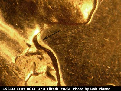 Die-stage B marker on 1961D•1MM•081 (1961 Repunched Mint Mark).