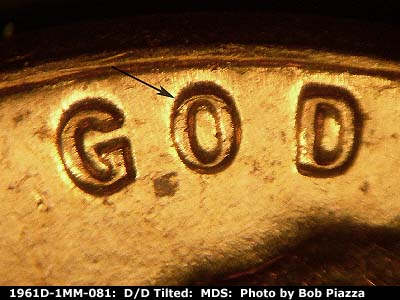 Die-stage B marker on 1961D•1MM•081 (1961 Repunched Mint Mark).