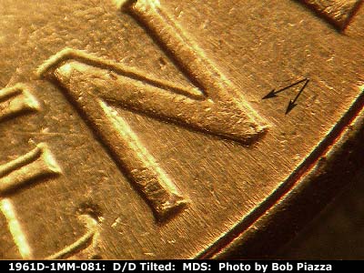 Die-stage B marker on 1961D•1MM•081 (1961 Repunched Mint Mark).