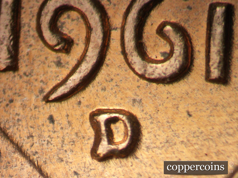 1961 Lincoln cent obverse, CopperCoins die 1961D•1MM•083.