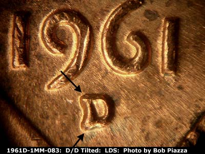 Die-stage C marker on 1961D•1MM•083 (1961 Repunched Mint Mark).