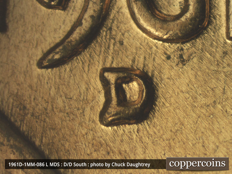 1961 Lincoln cent obverse, CopperCoins die 1961D•1MM•086.
