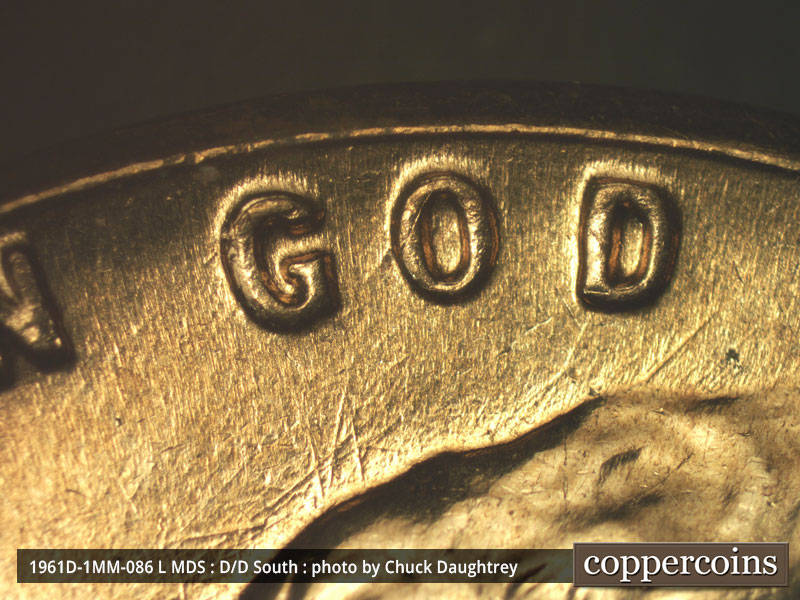 Die-stage B marker on 1961D•1MM•086 (1961 Repunched Mint Mark).