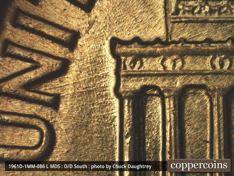 Die-stage B marker on 1961D•1MM•086 (1961 Repunched Mint Mark).