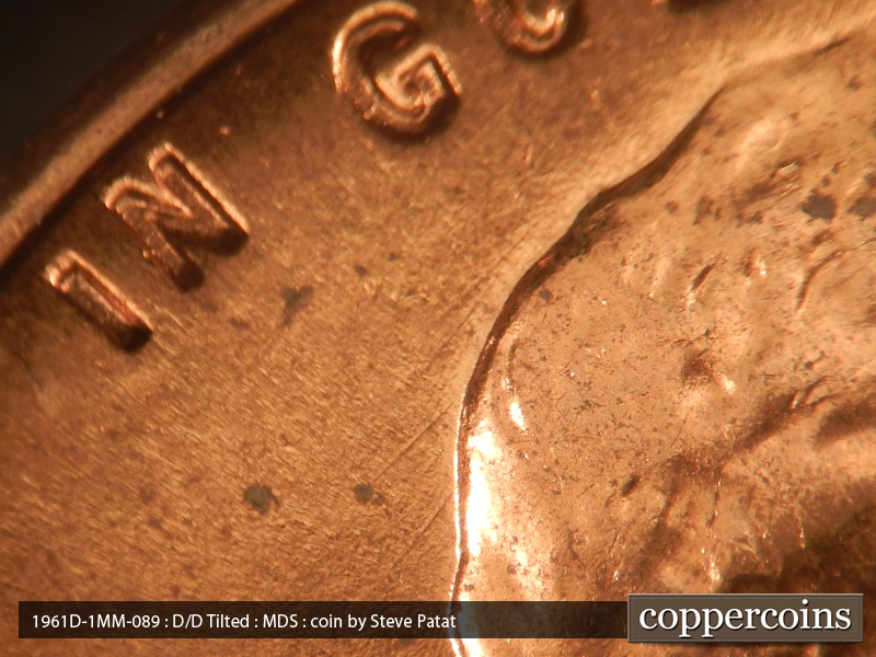 Die-stage B marker on 1961D•1MM•089 (1961 Repunched Mint Mark).