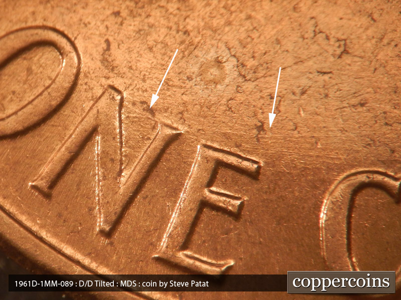 Die-stage B marker on 1961D•1MM•089 (1961 Repunched Mint Mark).