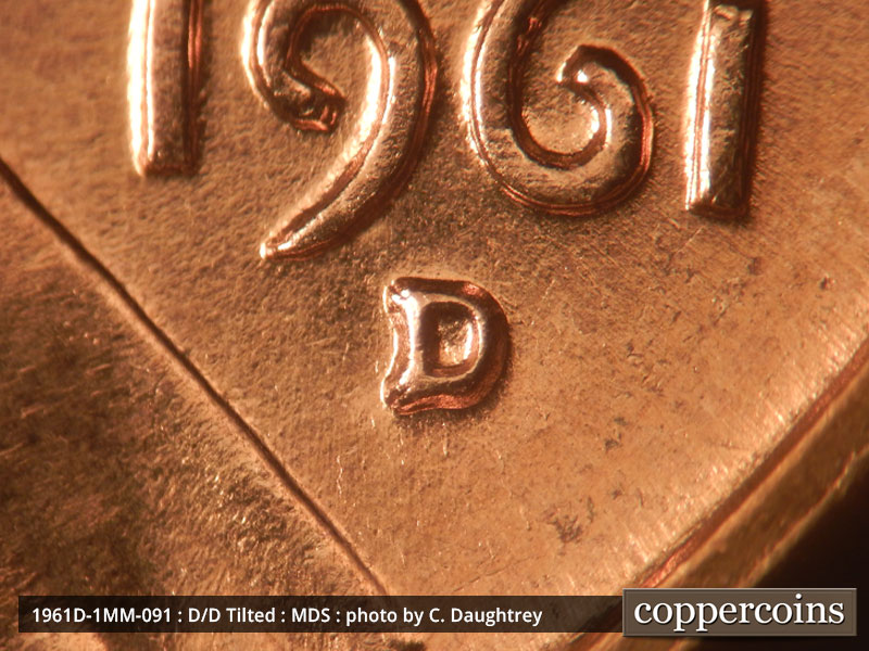 1961 Lincoln cent obverse, CopperCoins die 1961D•1MM•091.