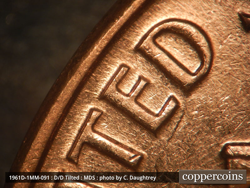 Die-stage B marker on 1961D•1MM•091 (1961 Repunched Mint Mark).