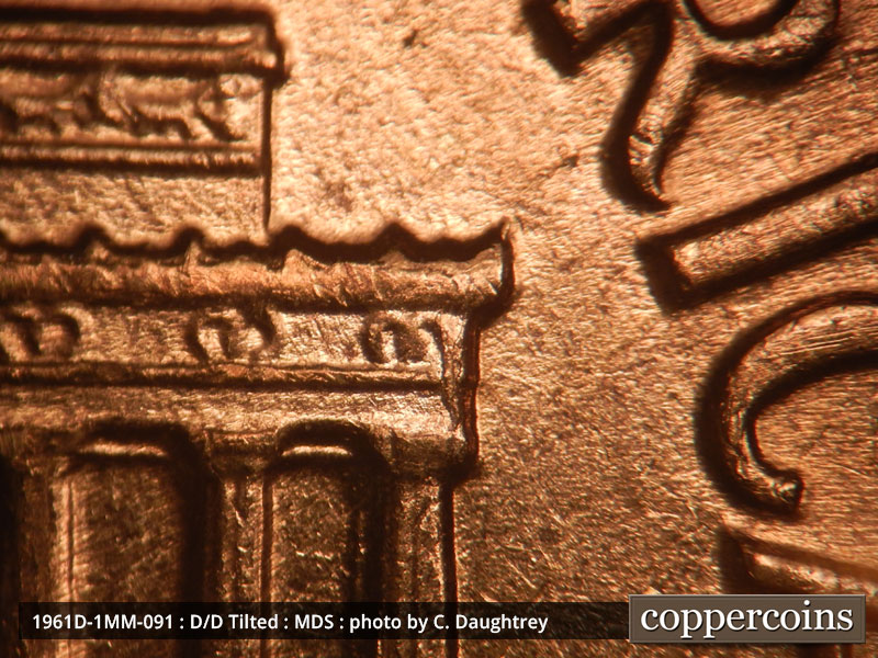 Die-stage B marker on 1961D•1MM•091 (1961 Repunched Mint Mark).