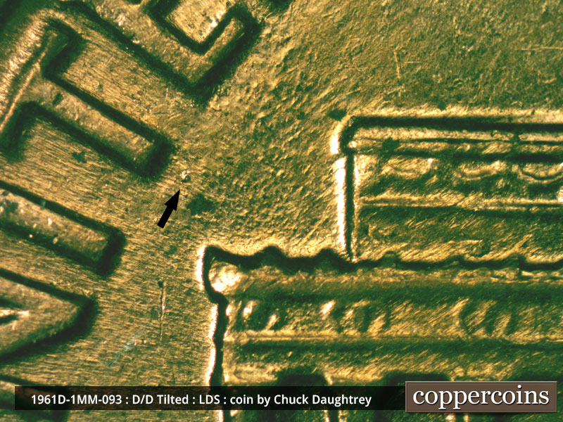 Die-stage C marker on 1961D•1MM•093 (1961 Repunched Mint Mark).