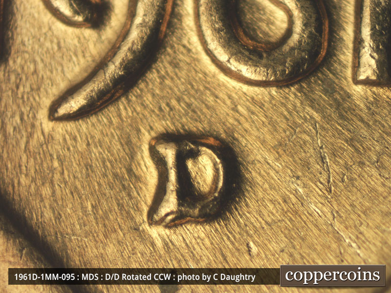 1961 Lincoln cent obverse, CopperCoins die 1961D•1MM•095.