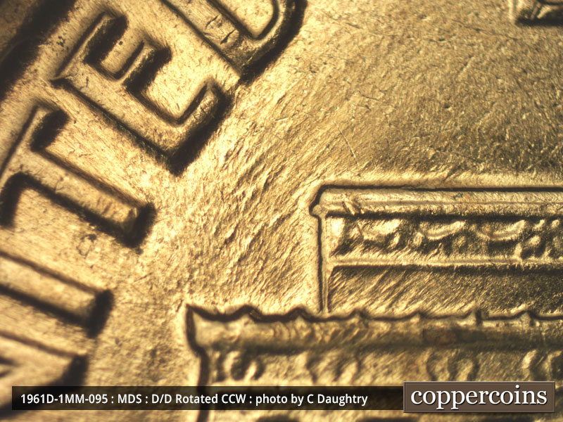 Die-stage B marker on 1961D•1MM•095 (1961 Repunched Mint Mark).
