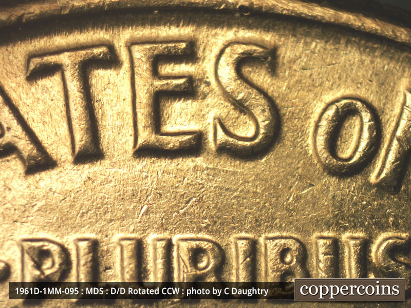 Die-stage B marker on 1961D•1MM•095 (1961 Repunched Mint Mark).
