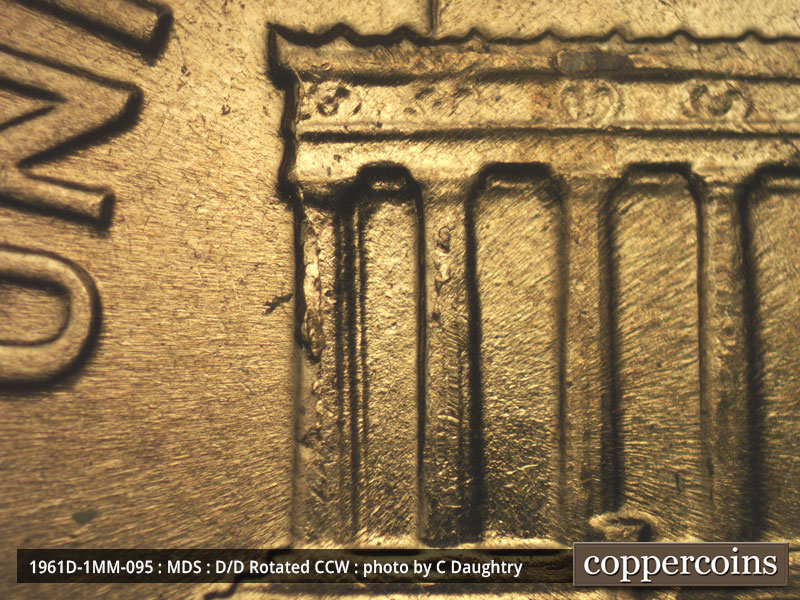 Die-stage B marker on 1961D•1MM•095 (1961 Repunched Mint Mark).