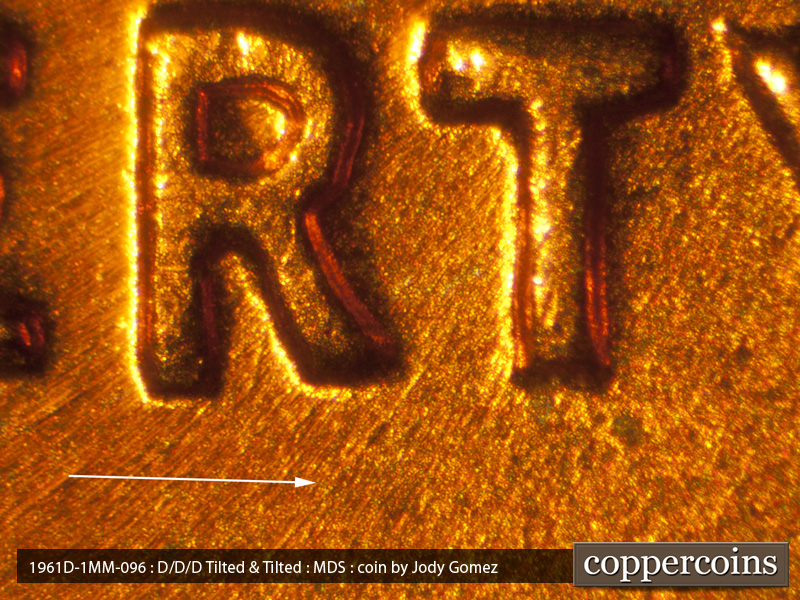 Die-stage B marker on 1961D•1MM•096 (1961 Repunched Mint Mark).