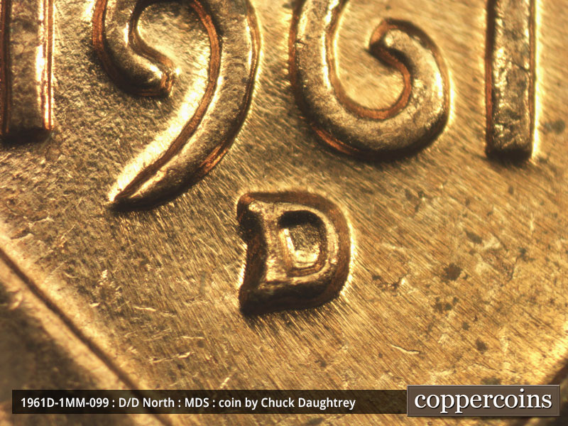 1961 Lincoln cent obverse, CopperCoins die 1961D•1MM•099.