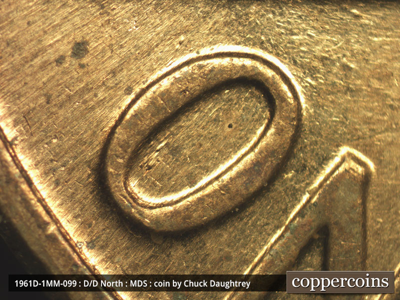 Die-stage B marker on 1961D•1MM•099 (1961 Repunched Mint Mark).