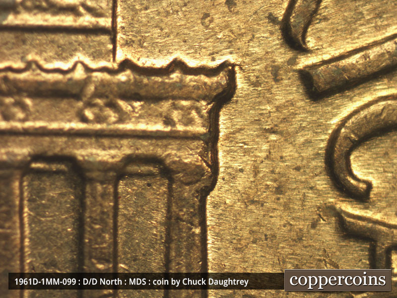 Die-stage B marker on 1961D•1MM•099 (1961 Repunched Mint Mark).