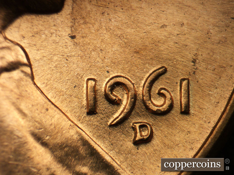 Die-stage B marker on 1961D•1MM•101 (1961 Repunched Mint Mark).