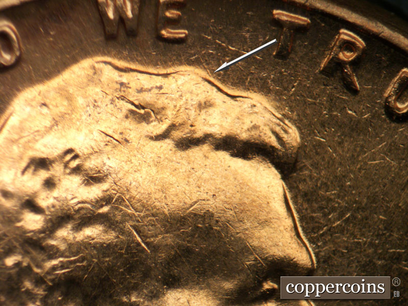 Die-stage B marker on 1961D•1MM•101 (1961 Repunched Mint Mark).